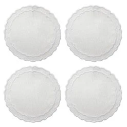 Linho Scalloped Round Coasters In White