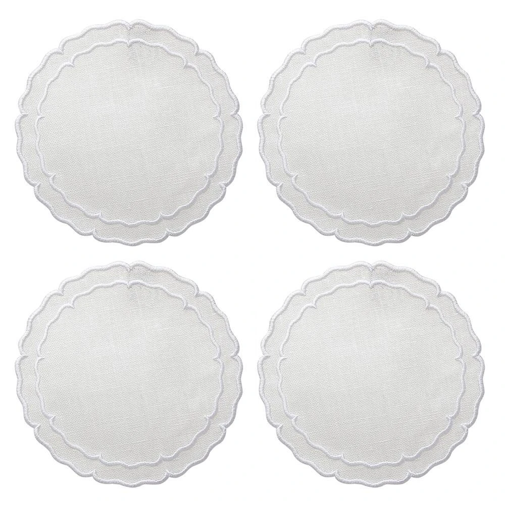 Linho Scalloped Round Coasters In White 3 Linho Scalloped Round Coasters In White