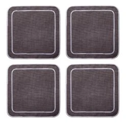 Linho Simple Square Coasters In Charcoal & White