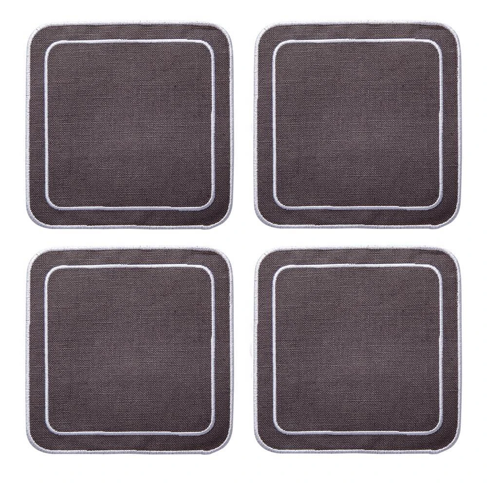 Linho Simple Square Coasters In Charcoal & White 3 Linho Simple Square Coasters In Charcoal & White