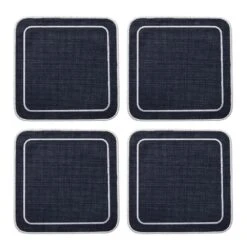 Linho Simple Square Coasters In Navy & White