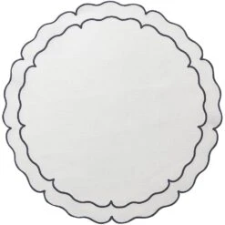 Linho Scalloped Round Placemat In White & Navy