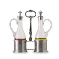 Match Pewter Oil & Vinegar Set With Pewter Tops