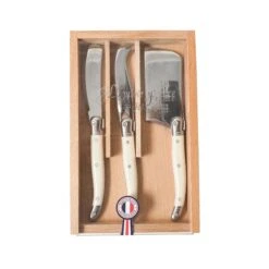 Laguiole Ivory Mini Cheese Knives In Wooden Box W/ Acrylic Lid