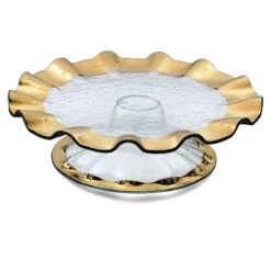 Annieglass Ruffle Gold Pedestal Cake Plate